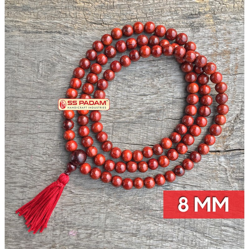 Indian Lobular Red Sandalwood 8mm Tassel Mala