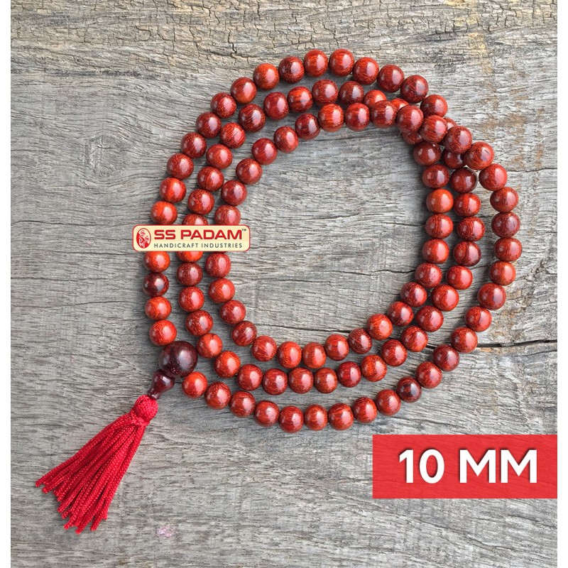 Indian Lobular Red Sandalwood 10mm Tassel Mala