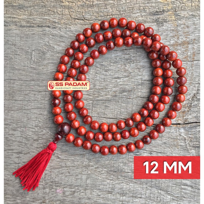 Indian Lobular Red Sandalwood 12mm Tassel Mala