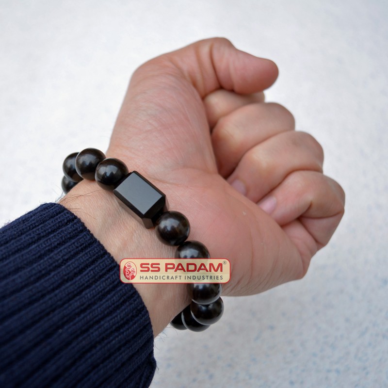12mm Black Ebony Wood Karungali Elegant Wrist Bracelet